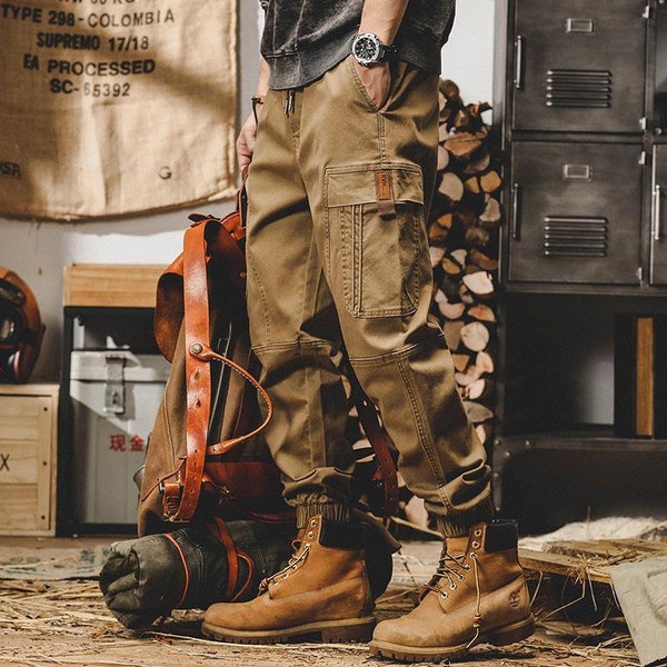 Men's Retro Workwear Vintage Cargo Pants Loose Casual Techwear Pants Utilitarian