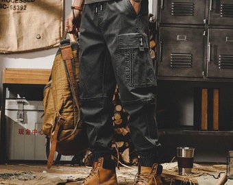 Men's Retro Workwear Vintage Cargo Pants Loose Casual Techwear Pants Utilitarian