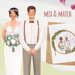 Boho wedding couple Mix & Match.  Bride and groom PNG and wedding arch clipart for DIY wedding invitations, signs, cards