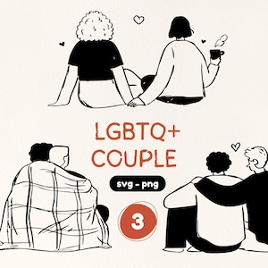 LGBTQ svg, couple clipart - lesbian svg, gay pride svg - valentines clipart, pride clipart, love svg, whimsical clipart PNG