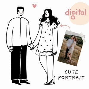 Custom couple illustration, personalized gift for wedding, anniversary, Valentine's Day. Whimsical portrait for save the date outline svg