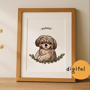 Custom pet portrait digital, Cute hand drawn animal commission, Personalized adorable gift for dog dad, cat mom, Unique printable pet poster
