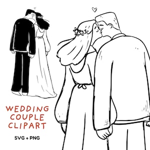 Happy Couple in Love SVG, Line Art Bride and Groom Clipart, Outline People SVG, Hand-Drawn Couple Illustration