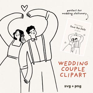 Outline bride and groom SVG, Wedding couple clipart PNG, couple svg, Whimsical minimalist drawing, Cute wedding svg, Hand drawn line art, 02