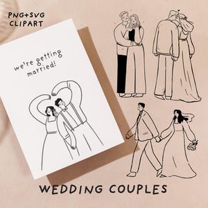 Mr and Mrs svg set, Just married hand drawn clipart collection, wedding couple, bride and groom outline whimsical doodle PNG, Commercial Use