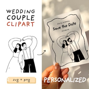 PERSONALIZED Outline bride and groom SVG, Wedding couple clipart PNG, Whimsical minimalist drawing,  Hand drawn line art, 02