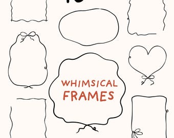 Whimsical wedding frame clipart bundle SVG, PNG, coquette wedding line art, cute handdrawn outline, wavy squiggle doodle, Commercial Use