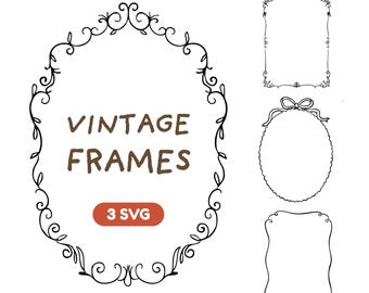 Whimsical frame clipart SVG, coquette retro line art, cute handdrawn decorative outline, wavy squiggle doodle, Commercial Use
