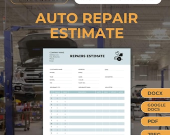 Auto Repair Invoice Estimate, Editable Body Shop Job Estimate Template, Printable Car maintenance PDF, Docs, Word, Vehicle Work Invoice