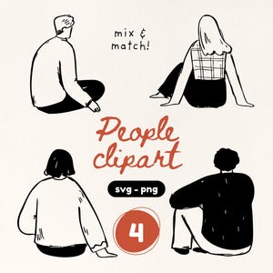 Outline people hand drawn clipart, Valentines day drawing, love svg, whimsical clipart PNG, black and white line art, woman and man relaxing