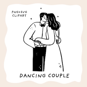 Dancing Wedding Couple SVG, Cute Bride and Groom Line Art, Outline Wedding Clipart graphics for Cricut, Romantic Wedding SVG for Invitations