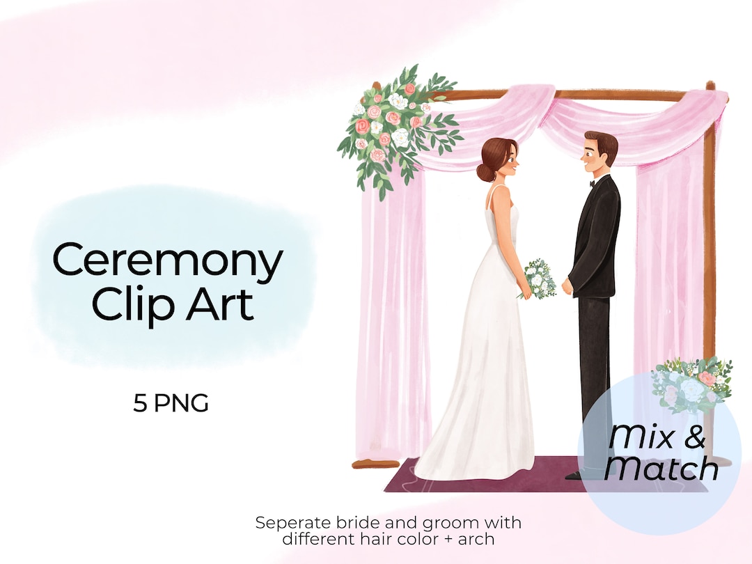 Wedding Couple at Ceremony Clipart. Bride and Groom PNG, Wedding Arch