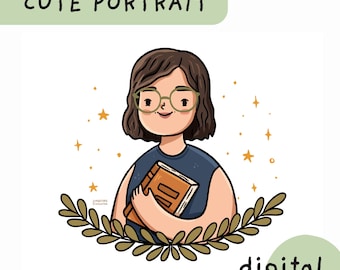 Digital custom portrait, loved one portrait, cute logo commission, adorable gift for Christmas, anniversary, birthday, profile picture.
