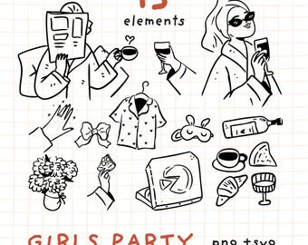 Bachelorette svg hand drawn clipart bundle, Girls gone mild PNG, Outline Bridal party icons, Shes tying the knot, Whimsical bridal shower