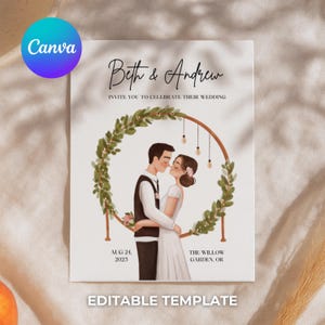 Editable invite template, printable save the dates, watercolor wedding invitation, cute dyi rustic wedding invite, hand drawn Canva design