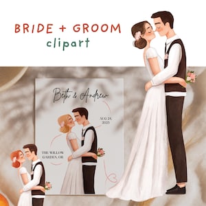 Bride and groom PNG, Wedding watercolor clipart for Save the Dates, DYI ceremony invitation card, Wedding couple PNG, cute love hugs