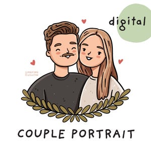 Cute custom portrait, Hand drawn couple commission, Adorable gift for Christmas, anniversary, birthday, Personalized cartoon illustration.