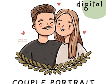 Cute custom portrait, Hand drawn couple commission, Adorable gift for Christmas, anniversary, birthday, Personalized cartoon illustration.