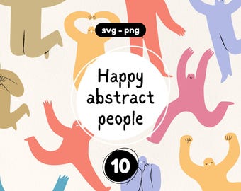 Quirky People SVG, happy person whimsical clipart, canva clipart bundle, mental health, funny doodle emotions, colorful abstract silhouette