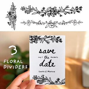 Hand drawn flower divider, floral frames svg, wildflower wedding line art, cute whimsical decorative outline clipart, Commercial Use