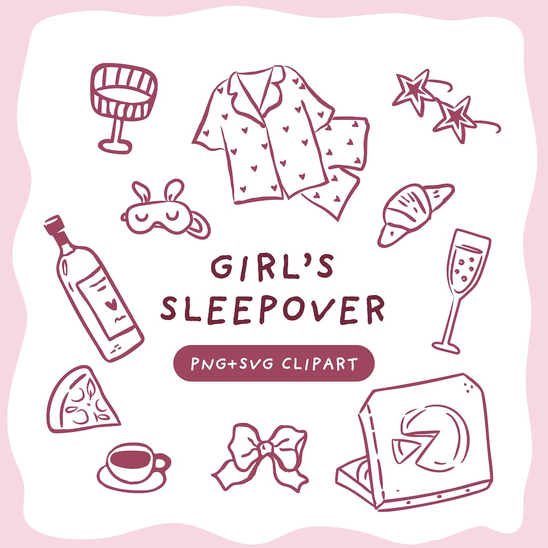 Sleepover Party Svg Hand Drawn Clipart Bundle, Cute Hen Party PNG ...