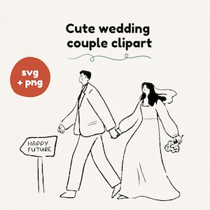 Bride and groom SVG. Wedding couple clipart PNG - line art PNG - cute wedding svg - Hand drawn illustration - Whimsical wedding invitations