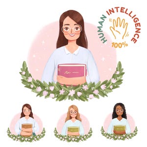 Cute teacher clipart, Book lover illustration, Teacher's Day gift, DYI back to school cards, Planner stickers, Diverse woman clip art