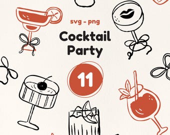 Hand Drawn Cocktail SVG - Drink Illustration PNG - Wedding Bar Menu Line Art Clipart - Small Commercial Use - Whimsical Doodle Drink SVG