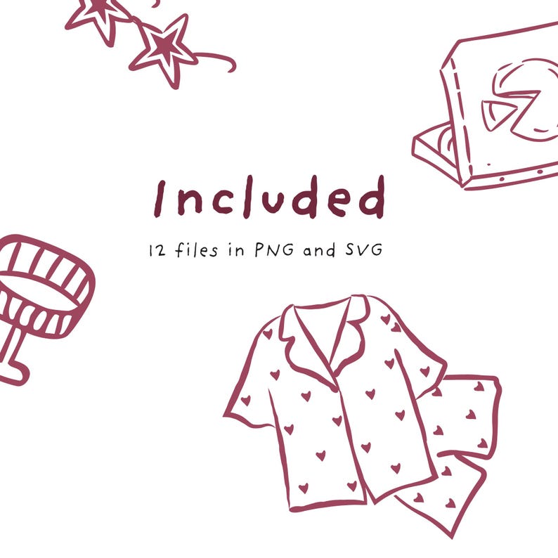Sleepover Party Svg Hand Drawn Clipart Bundle, Cute Hen Party PNG ...