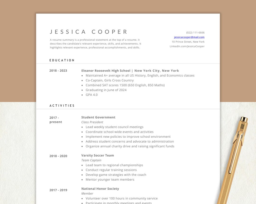 High School Resume Template, College Application Resume, School Resume ...