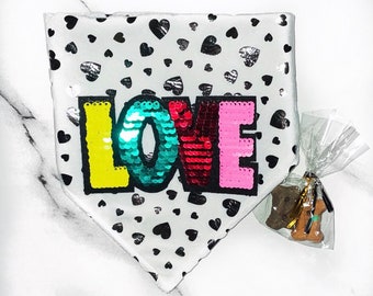 Valentine's Day Dog Bandana, Valentine Pet Bandana, Boy and Girl Dog Bandana, Tie on Dog Scarf, Puppy Bandana Valentine's, Heart Dog Scarf