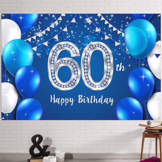 6x4ft 60th Birthday Party Decorations Blue Silver Banner | Etsy