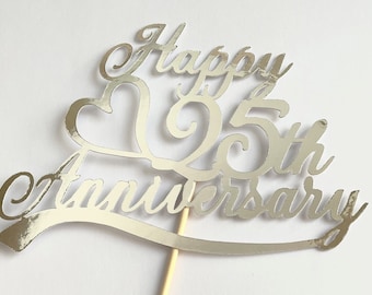 Happy 25th Anniversary Silver Cake Topper