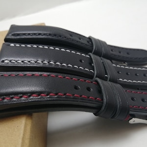 Padded Black Leather Watch Band: Handmade Cowhide Strap