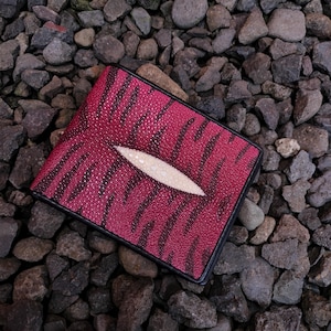 Stingray Leather Bifold Wallet: Red Tiger, Exotic Minimalist Design