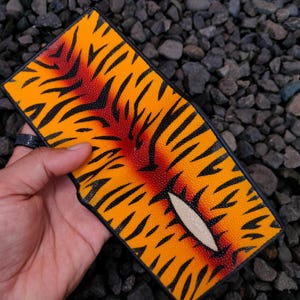Stingray Leather Bifold Wallet: Yellow Tiger, Exotic Minimalist Design