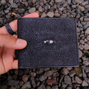 Cartera de hombre de piel de raya (Stingray) / Cartera de piel de raya (negro) / Cartera de piel de raya (regalo) / Regalo para el día del padre / Regalo de cumpleaños.