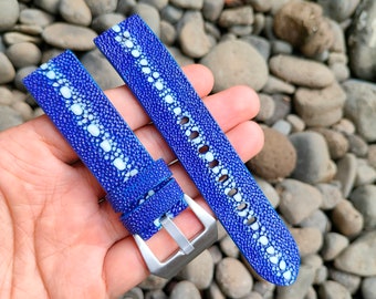 Blue Stingray Leather Watch Strap: Handmade Raw Stone Watchband
