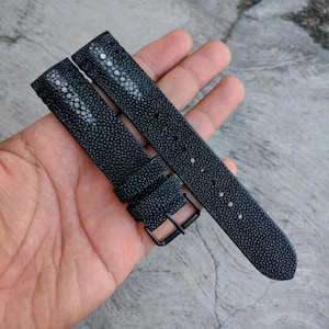 Padded Black Stingray Watch Strap: Handmade Leather Watchband