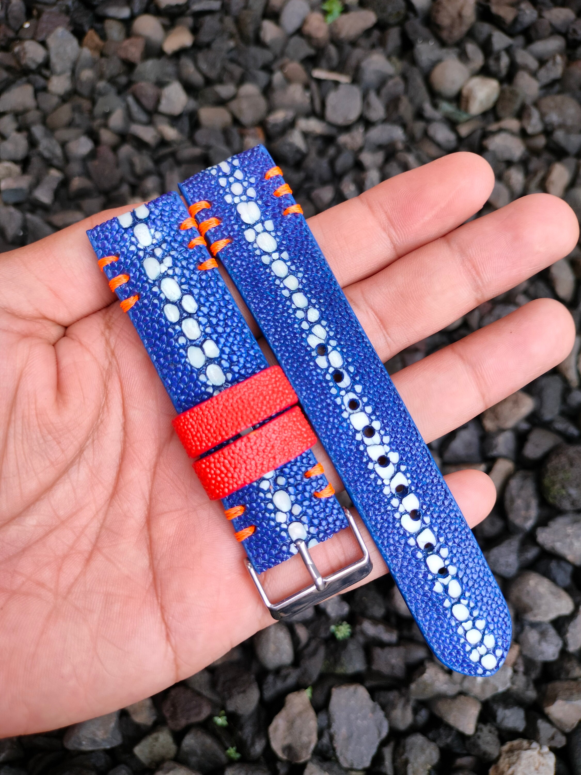Handmade Blue Stingray Leather Watch Strap with Oren Accent