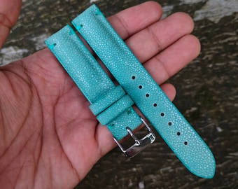 Blue Turquoise Stingray Watch Strap: Polished Padded Band