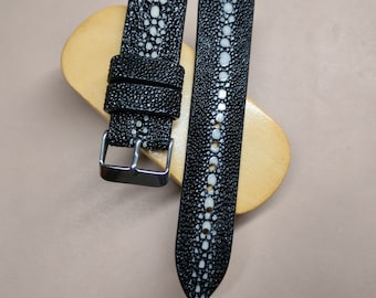 Handmade Black Stingray Leather Watch Strap: Raw Stone Design