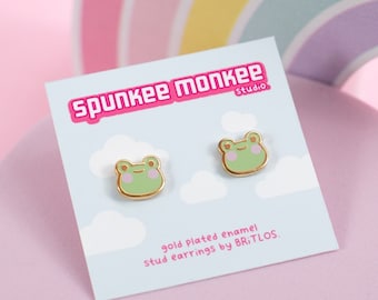 Froggy Gold Enamel Stud Earrings | 10 mm | Cute Frog Kawaii Stud Earrings