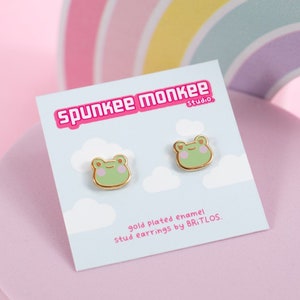 Froggy Gold Enamel Stud Earrings | 10 mm | Cute Frog Kawaii Stud Earrings