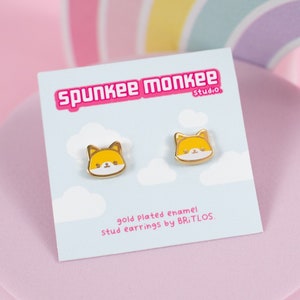 Fox Gold Enamel Stud Earrings | 10 mm | Cute Foxy Kawaii Stud Earrings