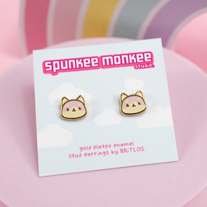 Pink Shiba Gold Enamel Stud Earrings | 10 mm | Cute Kawaii Stud Earrings
