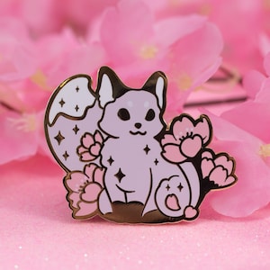 Sakura Fox Pin | Sakura Daydream Collection | Kawaii Pastel Pink Pin | Hard Enamel | Large Pin | 2.31 Inch