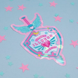 Chronic Illness Warrior Sticker | Kawaii Weapons | Sword and Shield | 3" | Holographic Waterproof Vinyl Die Cut Stickers