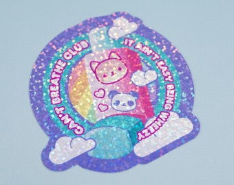 Can't Breathe Club Sticker | Asthma Awareness | Kawaii Inhaler | 3" Sticker | Glitter Sticker | Waterproof Vinyl Die Cut Sticker
