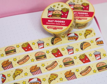 Fast Foodies Washi Tape | Kawaii Fast Food | Washi Tape | Stationery Decorating | 15 MM x 10 M